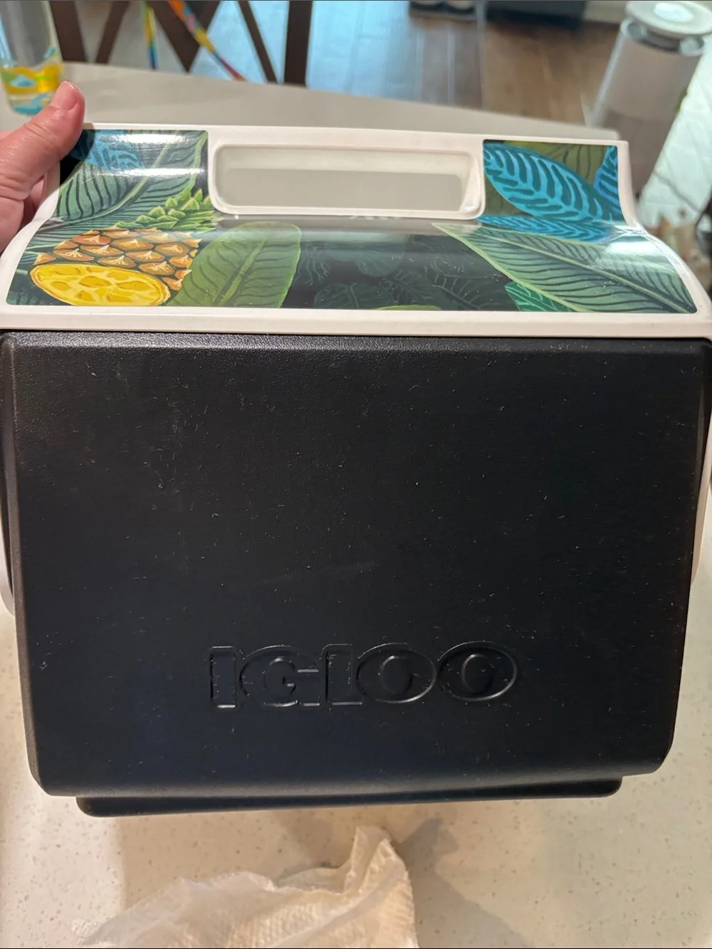 Igloo Black Cooler with Tropical Pineapple Artwork